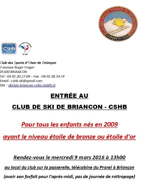 Test d'entrée au Club de Ski Briançon - CSHB