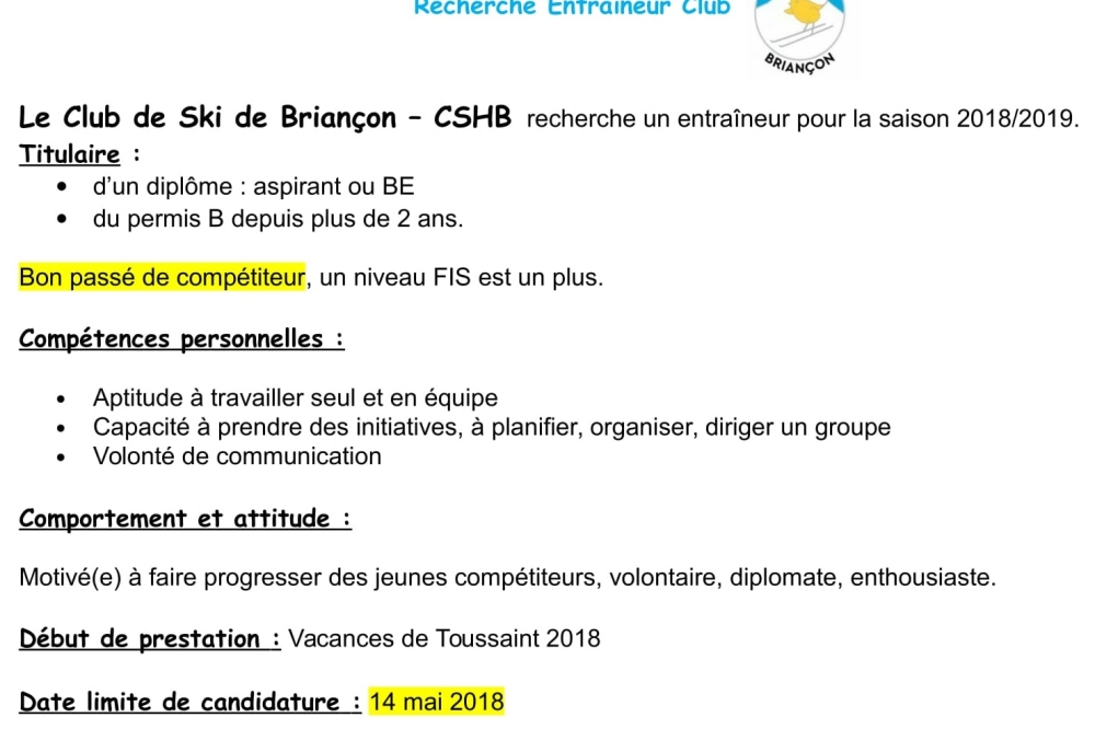 ENTRAINEUR saison 2018/2019